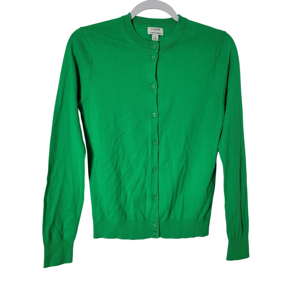 J.Crew Classic Cardigan Kelly Green Button Front Cotton Sweater Women Size Small
